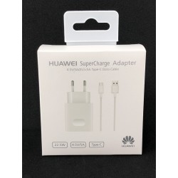 Pack complet chargeur secteur 22.5W et câble USB Type-C ORIGINAL Blanc de HUAWEI